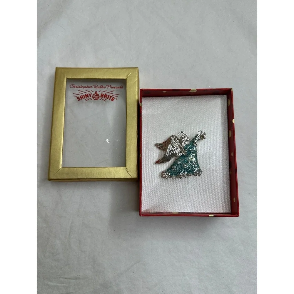 New‎ Christopher Radko Brooch Pin Blue Silver Glitter Boxed Shiny Brite